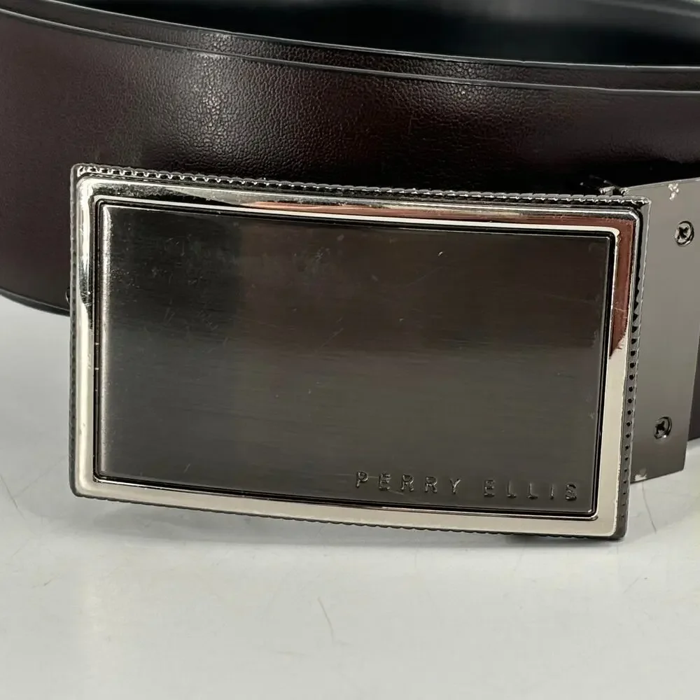 Perry Ellis Bonded Leather Belt Reversible Buckle Black or‎ Brown Men's Size 42